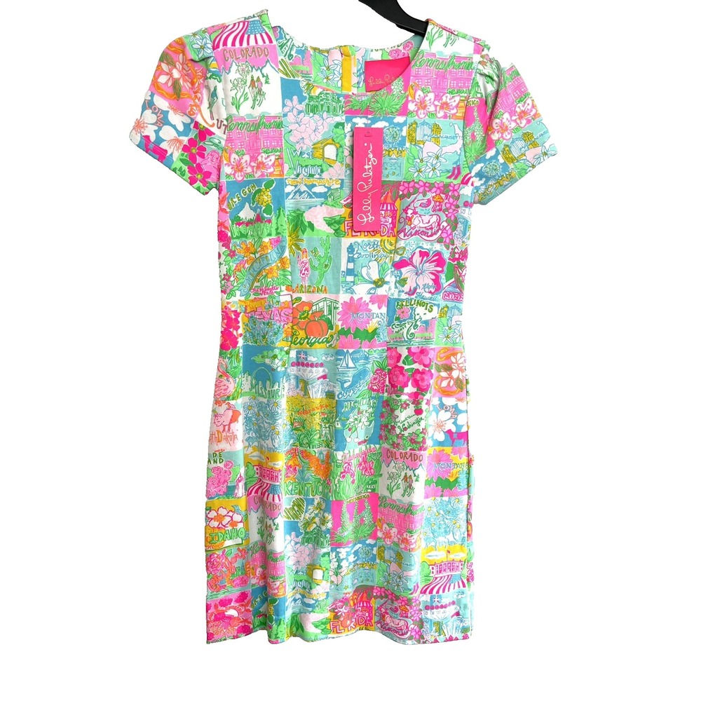 NEW Lilly Pulitzer Chantal Shift Dress Pop Up Lilly State Mind Pink XXS A009655